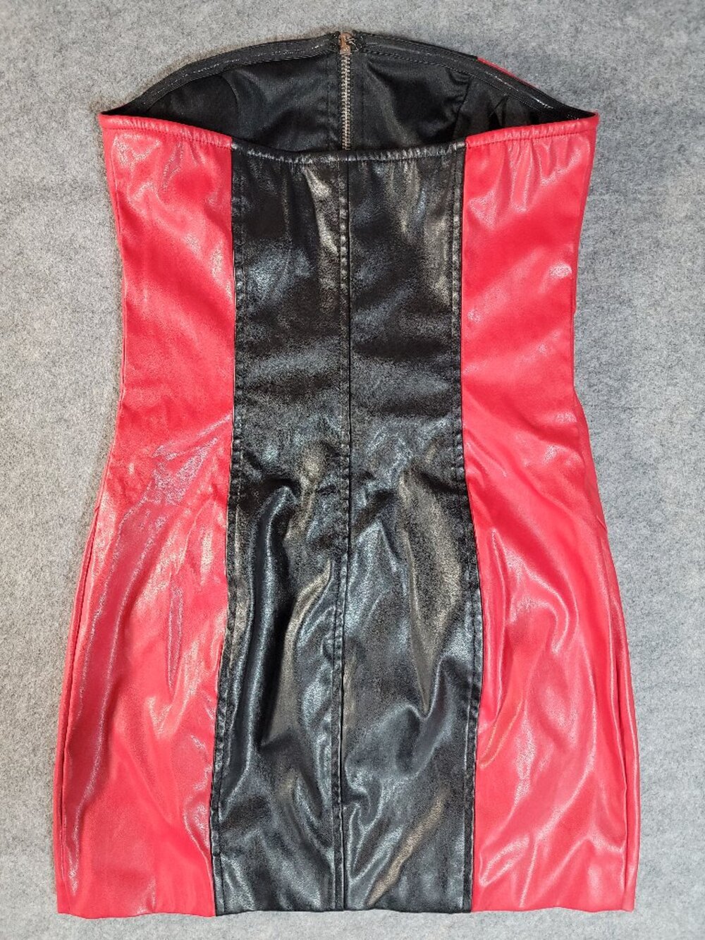 Windsor Revved Up Racer Faux Leather Strapless Zip Front Mini Dress Black Red XS - Picture 2 of 12